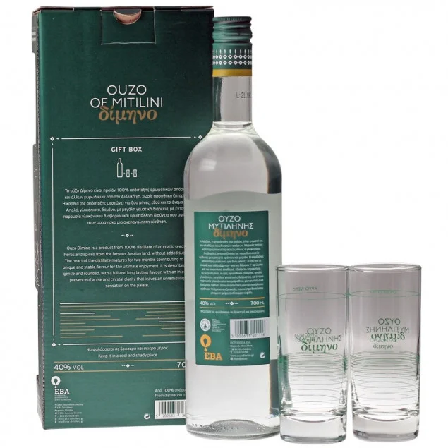 Ouzo Dimino mit 2 Shotgläsern 0,7 L 40% vol